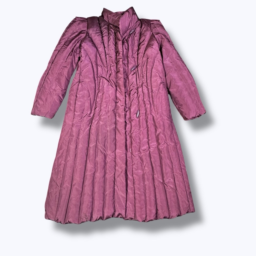 Vintage CBO Down Puffer Coat M Mauve Quilted Long Korea Winter Retro 80s Ski - Picture 1 of 14